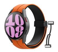 MoKo Strap Compatible with Samsung Galaxy Watch 7 FE 6 5 4 Strap 40mm 44mm/Watch 6 Classic 43mm 47mm/5 Pro 45mm/4 Classic 42mm 46mm, No Gap Magnetic Clasp Silicone Band, Orange/Black