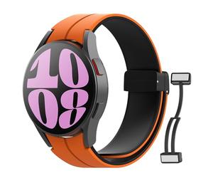 MoKo Strap Compatible with Samsung Galaxy Watch 7 FE 6 5 4 Strap 40mm 44mm/Watch 6 Classic 43mm 47mm/5 Pro 45mm/4 Classic 42mm 46mm, No Gap Magnetic Clasp Silicone Band, Orange/Black