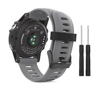 MoKo Strap for Garmin Fenix 3/3 HR/5X/5X Plus/D2 Delta PX/Tactix Bravo/Descent Mk1/Quatix 3, Breathable and Replaceable Silicone Watch Strap, Sports Watch Strap with Clasp - Grey