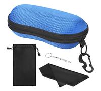MoKo EVA Semi Hard Shell Sunglasses Case, Unisex Anti-scratch Protective Eyeglasses Storage Case Eyewear Holder with Metal Hanging Hook Mini Screwdriver for Men Women, Blue