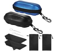 MoKo Sunglasses Case, Semi Hard Shell Unisex Protective Eyeglass Case PU Glasses Case Holder with Metal Hanging Hook Mini Screwdriver for Men Women, Black + Blue