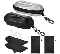 MoKo Sunglasses Case, Semi Hard Shell Unisex Protective Eyeglass Case PU Glasses Case Holder with Metal Hanging Hook Mini Screwdriver for Men Women, Black + Silver