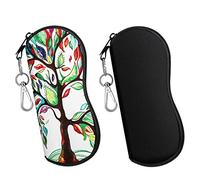 MoKo Sunglasses Soft Case 2 Pack, Ultra Light Portable Neoprene Zipper Glasses Case, Eyeglass Safety Pouch Box with Belt Clip, Black & Lucky Tree