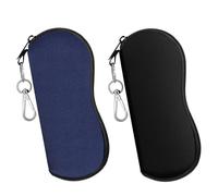 MoKo Sunglasses Soft Case 2 Pack, Ultra Light Portable Neoprene Zipper Glasses Soft Case, Eyeglass Safety Pouch Zipper Box Case with Belt Clip, Indigo/Black