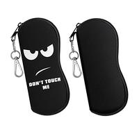 MoKo Sunglasses Soft Case 2 Pack, Ultra Light Portable Neoprene Zipper Glasses Soft Case, Eyeglass Safety Pouch Zipper Box Case with Belt Clip, Black + Don't Touch Me