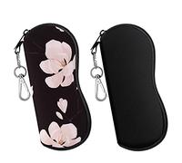 MoKo Sunglasses Soft Case 2 Pack, Ultra Light Portable Neoprene Zipper Glasses Soft Case, Eyeglass Safety Pouch Zipper Box Case with Belt Clip, Black + Magnolia