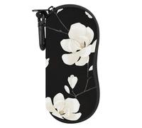 MoKo Sunglasses Soft Case Ultra Light Neoprene Zipper Eyeglass Case with Belt Clip, Black & White Magnolia
