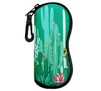 MoKo Sunglasses Soft Case, [Ultra Lightweight] Neoprene Zippered Eyeglass Storage Case with Belt Clip for Eyewear, Frames, Carrying Pouch Case Makeup Bag for Keys, Pencils, Cards - Cactus