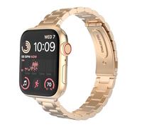 MoKo Thin Band Compatible Apple Watch Ultra 3/2/1 49mm,S11/S10 46mm,9/8/7 45mm,SE3/SE2/SE/6/5/4 44mm,3/2/1 42mm,Slim Stainless Steel Wristband Metal Replacement Adjustable Strap,Rose Gold
