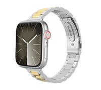 MoKo Thin Band Compatible Apple Watch Ultra 3/2/1 49mm,S11/S10 46mm,9/8/7 45mm,SE3/SE2/SE/6/5/4 44mm,3/2/1 42mm,Slim Stainless Steel Wristband Metal Replacement Adjustable Strap,Silver/Gd