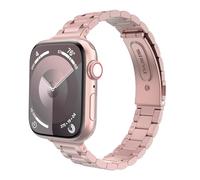MoKo Thin Band Compatible with Apple Watch Ultra 2 Band 49mm 45mm 44mm 42mm,Slim Stainless Steel Wristband Metal Replacement Adjustable Strap for iWatch Ultra 2 1 Series 9 8 7 6 5 4 3 2 1 SE,Rose Pink