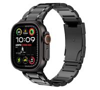 MoKo Titanium Band Compatible with Apple Watch Ultra 2/Ultra 49mm,S10 46mm,9/8/7 45mm, SE2/SE/6/5/4 44mm,3/2/1 42mm, Business Metal Replacement Watch Strap for men with Folding Clasp, Black