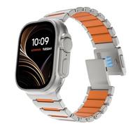MoKo Titanium Watch Band Compatible with Apple Watch Ultra 3/2/1 49mm, S11/S10 46mm, 9/8/7 45mm, SE3/SE2/SE/6/5/4 44mm, 3/2/1 42mm, Luxury Silicone Dual-Layer Link Strap for Men Women, Titanium Orange