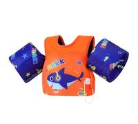 MoKo Toddler Swim Vest for Kids, Arm Floaties for Toddler 20-50 lbs, Water Wings with Emergency Whistle, Cute Arm Band Pool Floaties Swim Training Equipment for Pool, Orange Blue Headset Shark