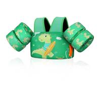 MoKo Toddler Swim Vest for Kids, Swim Arm Band Cartoon Swimming Wings Pool Float Vests Sleeves Shoulder Straps Arm Floaties for Children 25-60 lbs Learn to Swim, Green & Surfboard Dinosaur