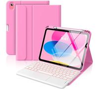 MoKo Touch Keyboard Case for iPad (A16) 11th Generation 11 inch 2025, iPad 10th Generation 10.9 inch Case with Pencil Holder, 7 Colors Backlit Multi-TrackPad Detachable Bluetooth Keyboard, Peony