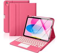 MoKo Touch Keyboard Case for iPad (A16) 11th Generation 11 inch 2025, iPad 10th Generation 10.9 inch Case with Pencil Holder, 7 Colors Backlit Multi-TrackPad Detachable Bluetooth Keyboard, Pink