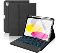 MoKo Touch Keyboard Case for iPad (A16) 11th Generation 11 inch 2025, iPad 10th Generation 10.9 inch Case with Pencil Holder, 7 Colors Backlit Multi-TrackPad Bluetooth Keyboard, Denim Black