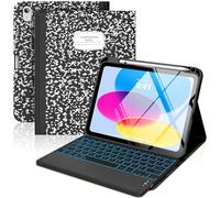MoKo Touch Keyboard Case for iPad (A16) 11th Generation 11 inch 2025,iPad 10th Generation 10.9 inch Case with Pencil Holder,7 Colors Backlit Multi-TrackPad Detachable Bluetooth Keyboard,Notebook Black