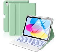 MoKo Touch Keyboard Case for iPad (A16) 11th Generation 11 inch 2025, iPad 10th Generation 10.9 inch Case with Pencil Holder, 7 Colors Backlit Multi-TrackPad Detachable Bluetooth Keyboard, Green