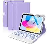 MoKo Touch Keyboard Case for iPad (A16) 11th Generation 11 inch 2025, iPad 10th Generation 10.9 inch Case with Pencil Holder, 7 Colors Backlit Multi-TrackPad Detachable Bluetooth Keyboard, Lilac