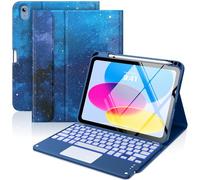 MoKo Touch Keyboard Case for iPad (A16) 11th Generation 11 inch 2025, iPad 10th Generation 10.9 inch Case with Pencil Holder, 7 Colors Backlit TrackPad Detachable Bluetooth Keyboard, Blue Starry Sky