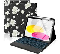 MoKo Touch Keyboard Case for iPad (A16) 11th Generation 11 inch 2025, iPad 10th Generation 10.9 inch Case with Pencil Holder, 7 Colors Backlit Multi-TrackPad Bluetooth Keyboard, Magnolia
