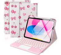 MoKo Touch Keyboard Case for iPad (A16) 11th Generation 11 inch 2025, iPad 10th Generation 10.9 inch Case with Pencil Holder, 7 Colors Backlit Multi-TrackPad Bluetooth Keyboard, Cherry Bow