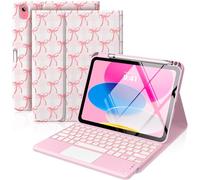 MoKo Touch Keyboard Case for iPad (A16) 11th Generation 11 inch 2025, iPad 10th Generation 10.9 inch Case with Pencil Holder, 7 Colors Backlit Multi-TrackPad Bluetooth Keyboard, Pink Bow