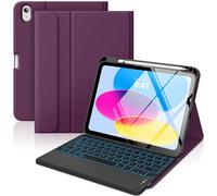 MoKo Touch Keyboard Case for iPad (A16) 11th Generation 11 inch 2025, iPad 10th Generation 10.9 inch Case with Pencil Holder, 7 Colors Backlit Multi-TrackPad Detachable Bluetooth Keyboard, Dark Purple