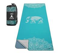 MoKo Towel for Yoga, Non Slip Hot Yoga Mat Yoga Blanket Printing Pattern Fast-Drying with Corner Pocket for Bikram, Pilates, Gym Workout, Outdoor Picnic, Lake Blue & Elephant