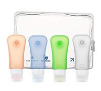 MoKo Travel Bottles 4 Pack, Leak Proof BPA Free & FDA Approved Refillable Cosmetic Toiletry Containers, Silicone Travel Bottles Set with Suction Cup for Shampoo Lotion Conditioner & More, 3.1 oz(89ml)