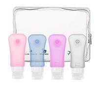 MoKo Travel Bottles 4 Pack, Leak Proof BPA Free & FDA Approved Refillable Cosmetic Toiletry Containers, Silicone Travel Bottles Set with Suction Cup for Shampoo Lotion Conditioner & More, 3.1 oz(89ml)