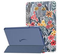 MoKo Trifold Stand Case Fits 8" Kindle Fire HD 8 & 8 Plus,Blue Leaf Flower