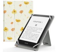 MoKo Universal Case for 6",6.8",7" Kindle eReaders Fire Tablet, Kindle/Kobo/Voyaga/Lenovo/Sony Kindle E-Book Tablet, PU Leather Folio Shell Cover Case, with Hand Strap/Kickstand, Flower on White