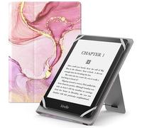 MoKo Universal Case for 6",7" Kindle eReaders Fire Kindle/Kobo/Voyaga/Lenovo/Sony/Kindle E-Book, Folio Shell Cover Case, Lightweight PU Leather Case with Hand Strap/Kickstand, Light Pink Gold Marbl