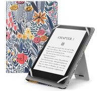 MoKo Universal Case for 6",6.8",7" Kindle eReaders Fire Tablet- Kobo/Voyaga/Lenovo/Sony Kindle E-Book Tablet, Lightweight PU Leather Folio Shell Cover Case, with Hand Strap/Kickstand, Blue Leaf Flower