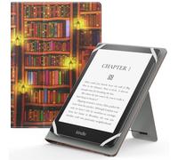 MoKo Universal Case for 6",6.8",7" Kindle eReaders Fire Tablet, Kindle/Kobo/Voyaga/Lenovo/Sony Kindle E-Book Tablet, PU Leather Folio Shell Cover Case, with Hand Strap/Kickstand, Retro Library