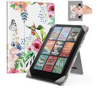 MoKo Universal Case for 6.8, 7 Inch Kindle Paperwhite eReaders Tablets, Kindle Paperwhite/Colorsoft/Kobo Libra/Boox/Ocean, Lightweight Folio Shell Cover Case with Hand Strap/Kickstand,Fragrant Flowers