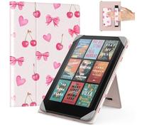 MoKo Universal Case for 6.8, 7 Inch Kindle Paperwhite eReaders Tablets, Kindle Paperwhite/Colorsoft/Kobo Libra/Boox/Ocean,Lightweight Folio Shell Cover Case with Hand Strap/Kickstand, Cherry Bow