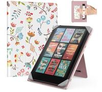 MoKo Universal Case for 6.8, 7 Inch Kindle Paperwhite eReaders Tablets, Kindle Paperwhite/Colorsoft/Kobo Libra/Boox/Ocean,Lightweight Folio Shell Cover Case with Hand Strap/Kickstand,Brilliant Flowers