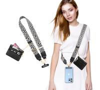 MoKo Universal Phone Lanyard, Clip and Go Strap Crossbody with Detachable Zipper Wallet Pouch, Adjustable Phone Lanyard Crossbody Around The Neck with Patches for iPhone, Samsung, Leopard