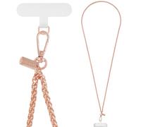 MoKo Universal Phone Lanyard, Metal Cell Phone Chain Crossbody Strap Anti-Theft Detachable Women Cellphone Lanyards Around The Neck with Patches for iPhone, Most Smartphones, Pale Rose Gold