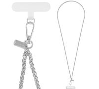 MoKo Universal Phone Lanyard, Metal Cell Phone Chain Crossbody Strap Anti-Theft Detachable Women Cellphone Lanyards Around The Neck with Patches for iPhone, Most Smartphones, Pale Silver
