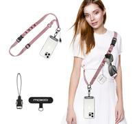 MoKo Universal Phone Lanyard, Nylon Adjustable Cell Phone Crossbody Strap Detachable Women & Men Cellphone Lanyards Around the Neck with Patches for iPhone, Most Smartphone, Rose Gold