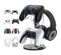 MoKo Universal Stand for Gamepad and Headphone Stand, 2 in 1 Game Controller Support Holder Storage Organizer for Switch/Switch 2, ps5, ps4, xbox One, Xbox Series, Gaming Accessories, Black & Clear