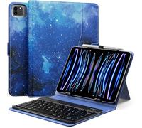 MoKo Universal Tablet Case with QWERTY Keyboard for 9",9.7",10.1",10.2",10.4",10.5",10.9",11" Tablet, with Removable Wireless Bluetooth Keyboard&Pen Holder for iPad Samsung Fire Pixel, Blue Starry Sky