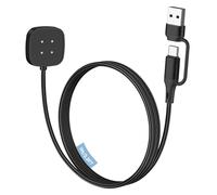 MoKo Upgraded 2 in 1 Charger for Versa 4/Versa 3/Sense 2/Sense, USB A/C Magnetic Charging Dock Stand for Google Pixel Watch 3/2, Portable Charging Cable Replacement for Watch, Black
