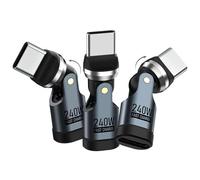 MoKo USB C 90 Degree Adapter 240W (3Pack) - Right Angle Type-C Adaptor, 180 & 360 Degree USBC to USB C Charging Adapter for iPhone 17 Air 16 15 Pro Max, MacBook/iPad, Galaxy, Gray