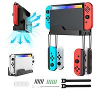 MoKo Wall Mount for Nintendo Switch/Switch OLED, Metal Wall Mount Bracket with 4 Joy-Con Hooks, Airflow Gap Design Fast Heat Dissipation, Safely Store Your Switch Near or Behind TV, Black